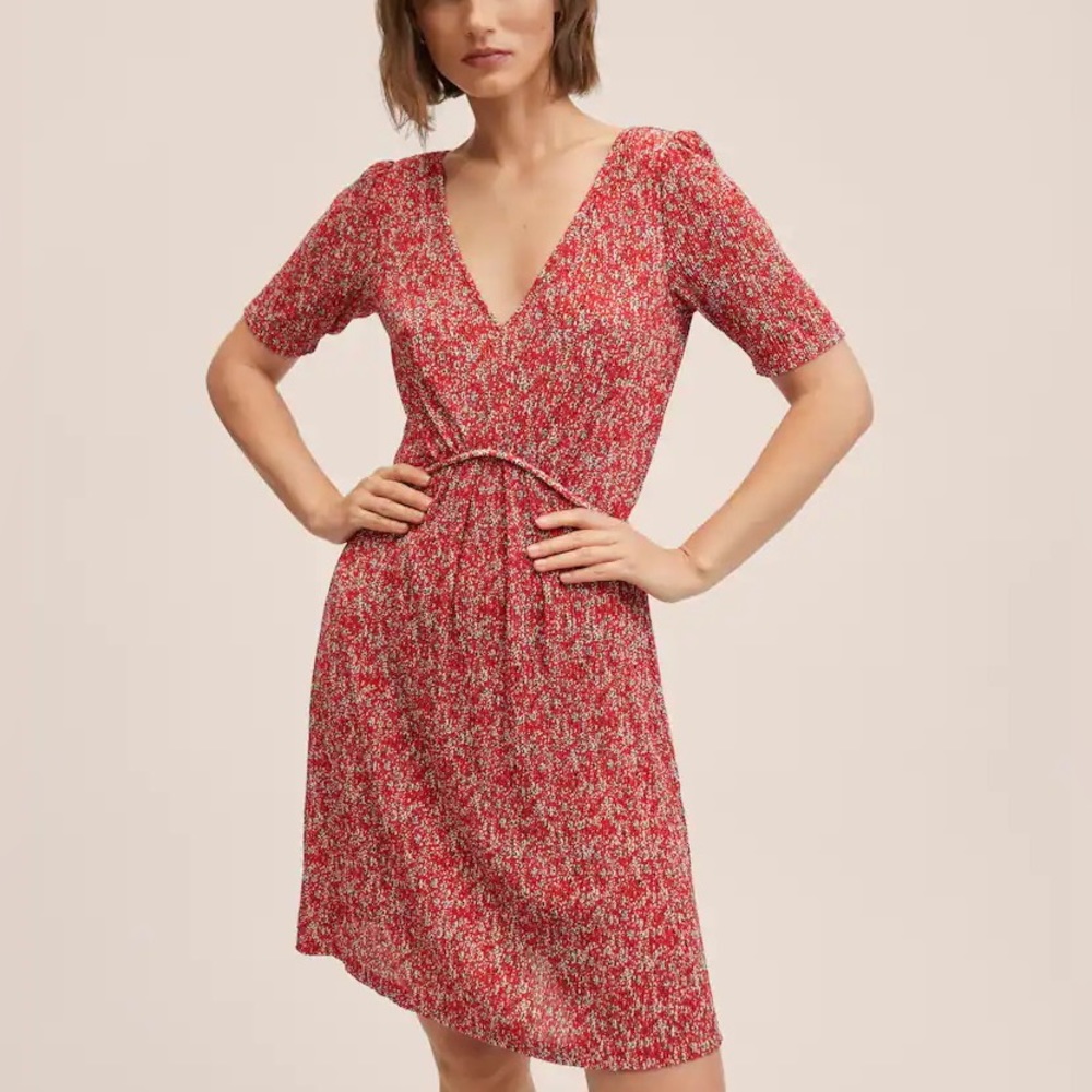 Mango Printed Pleated Dress